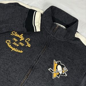 CCM Jacket Coat Pittsburgh Penguins Grey Fleece Lined Full Zip‎ Stanley Mens 3XL